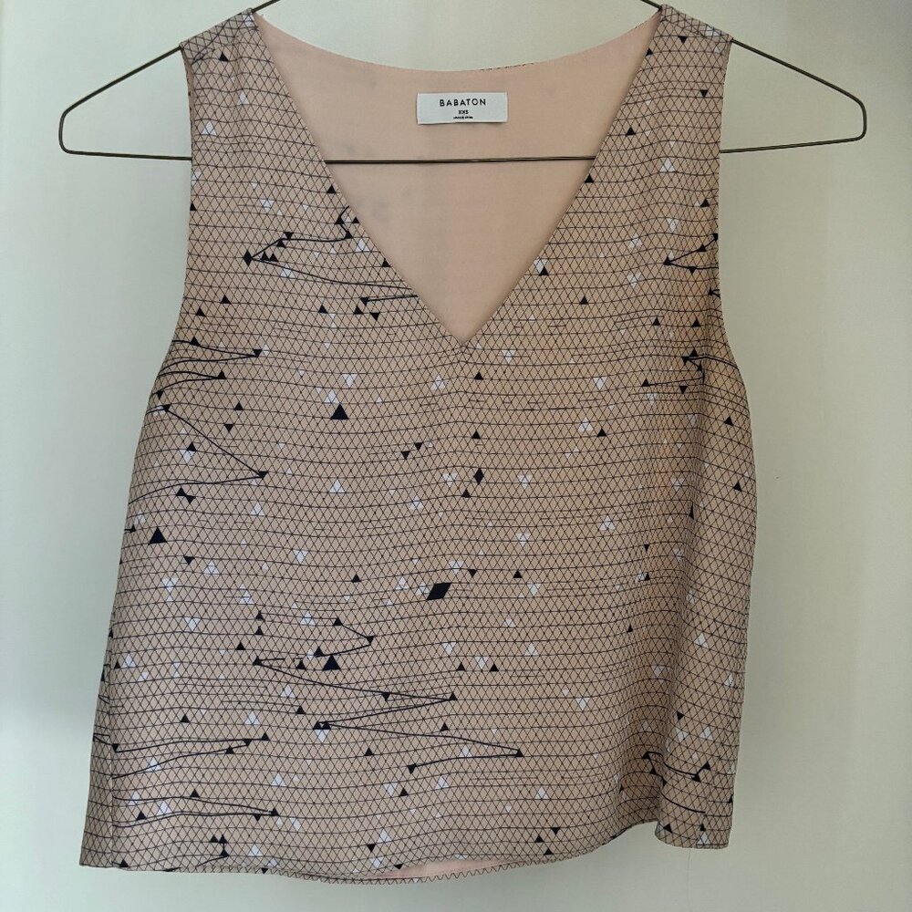 Aritzia Babaton Lined V-neck Tank Top Blouse Blush Geometric Pattern XXS